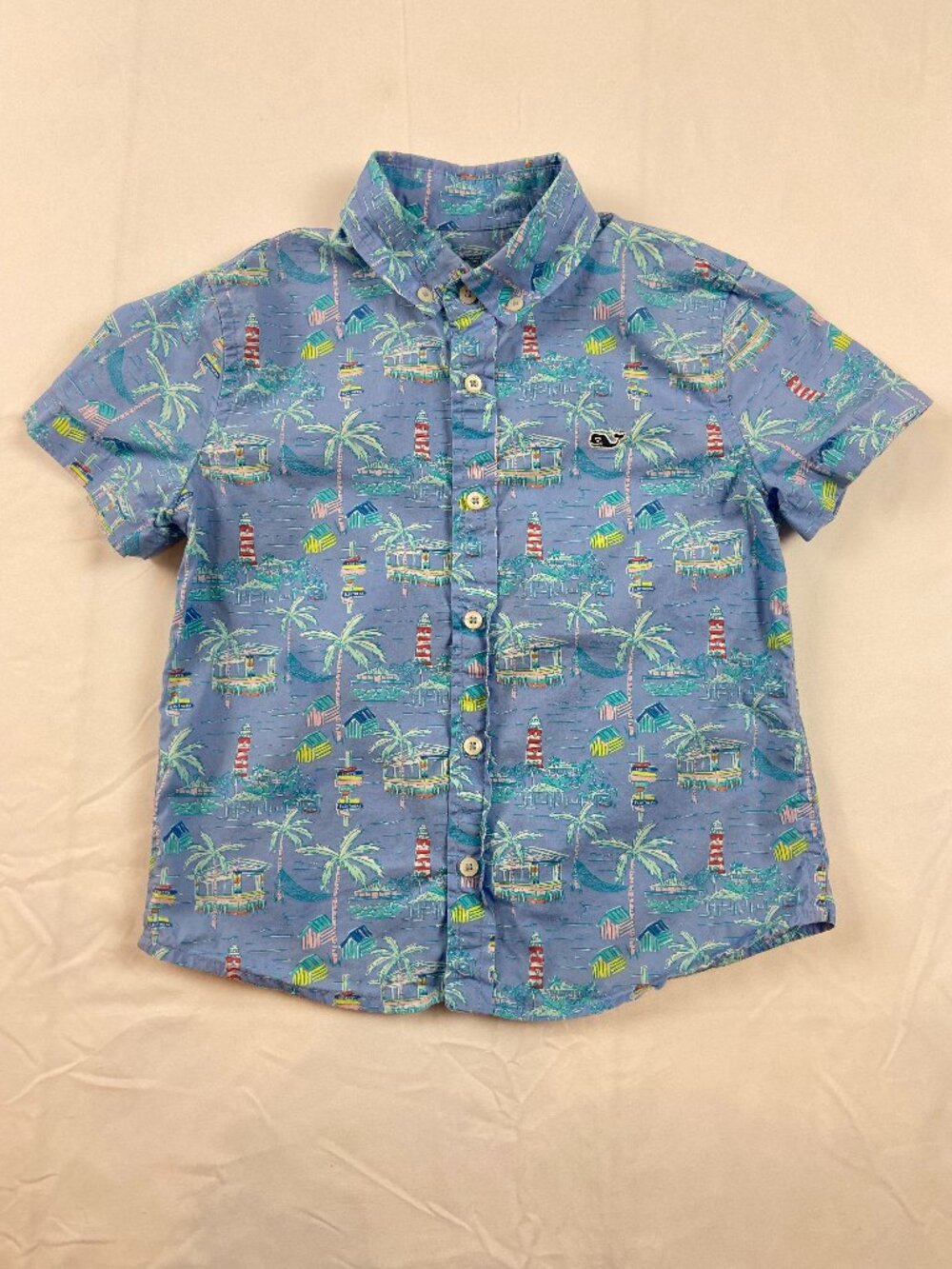 Vineyard Vines Boys Tropical Hawaiian Print Button Down Shirt Size 6 Blue